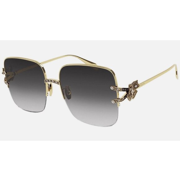 ALEXANDER MCQUEEN square women's sunglasses + hard case 57mm AM0371S Gold/Gray - Picture 1 of 13